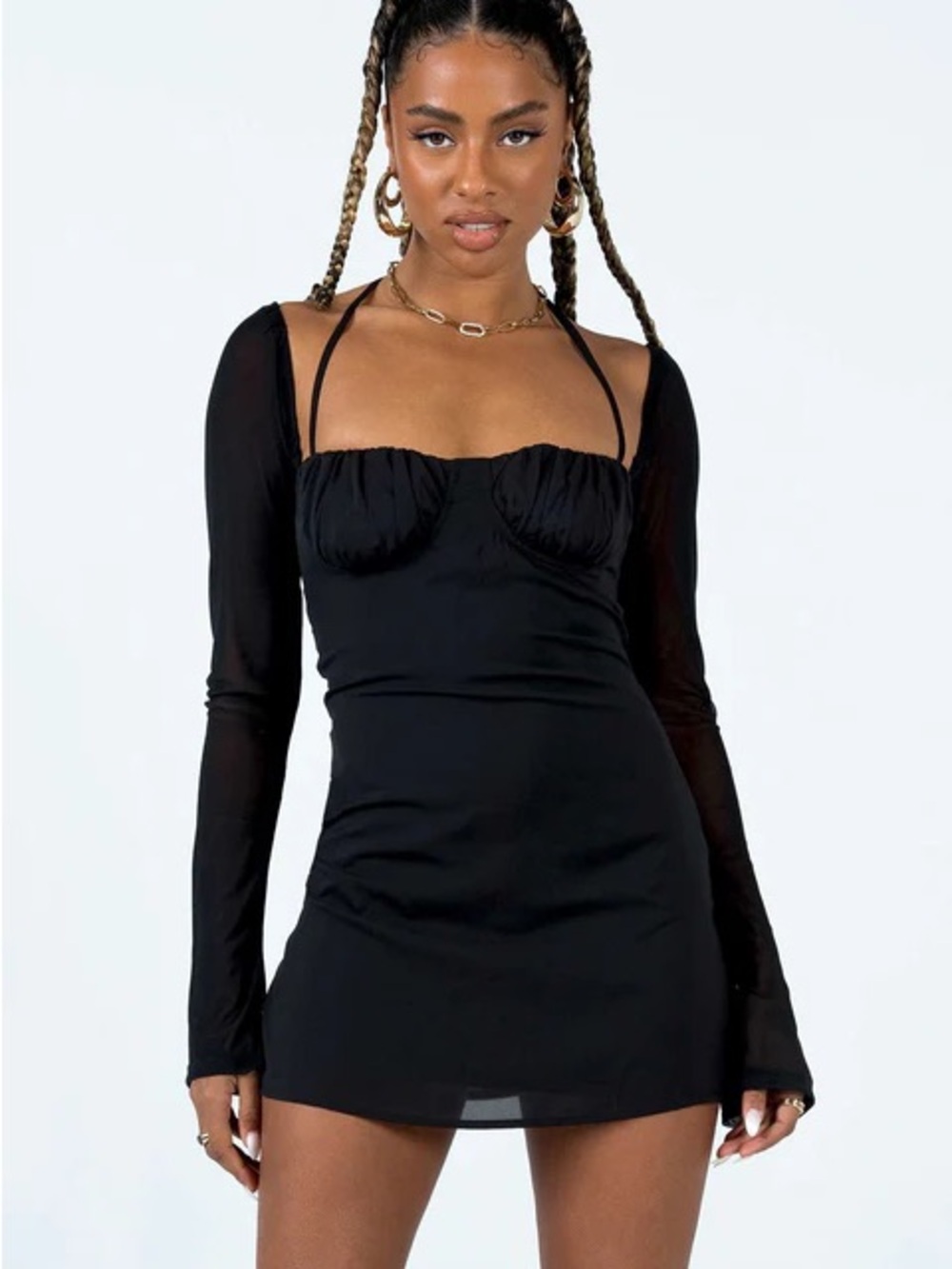 Princess Polly Dyer Black Sheer Long-Sleeve Mini Dress